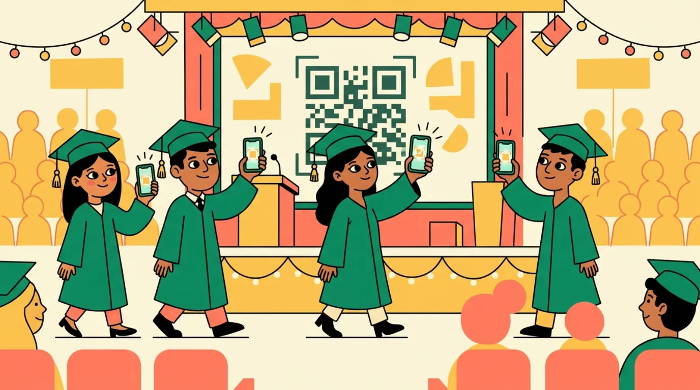 Ceremonia de graduación con certificados digitales y QR