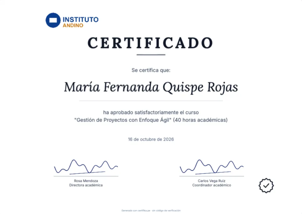 Plantilla de certificado Corporativo Negro con logo, firma y datos de ejemplo
