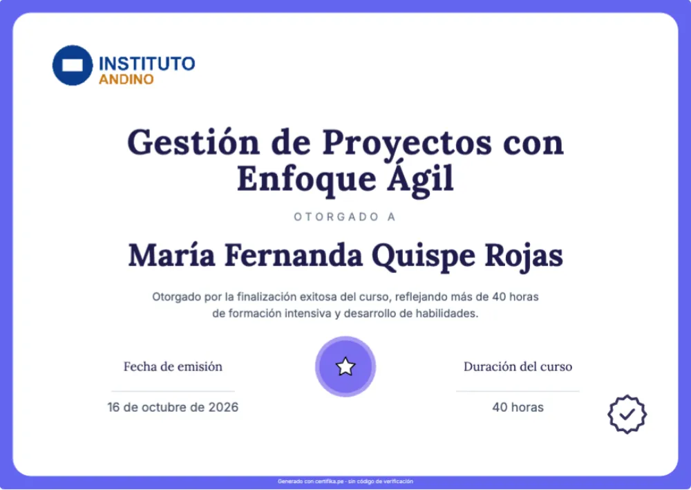 Plantilla de certificado Coursera con logo, firma y datos de ejemplo