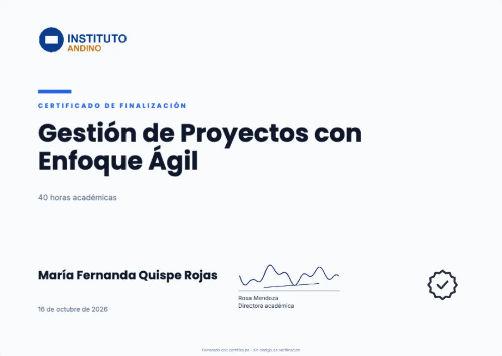 Plantilla de certificado Editorial Azul con logo, firma y datos de ejemplo